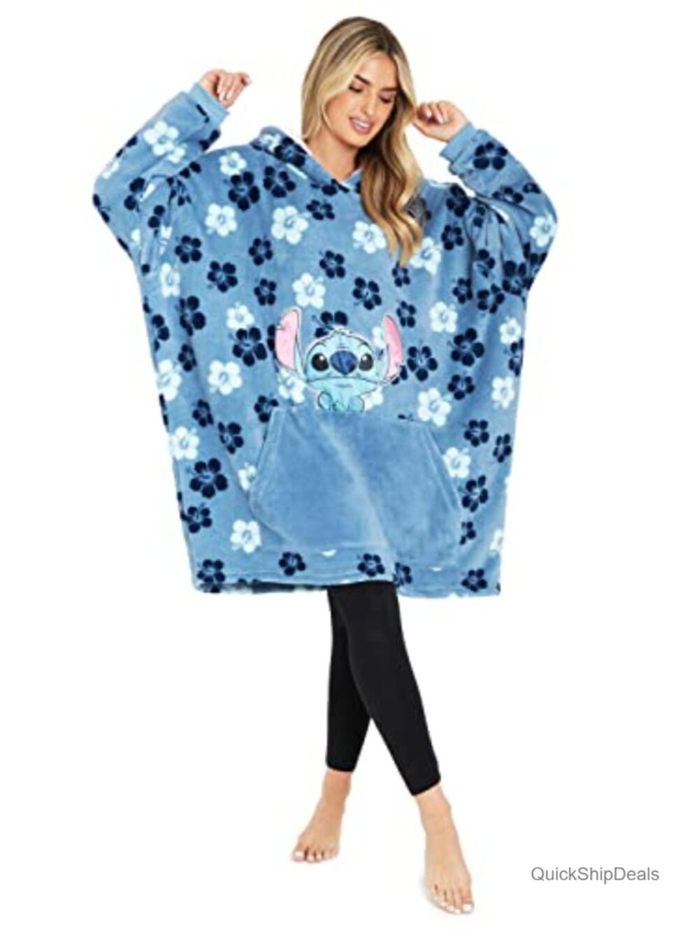 Disney Stitch Oversized Fleece Hoodie Blanket with Sherpa Hood & Pocket